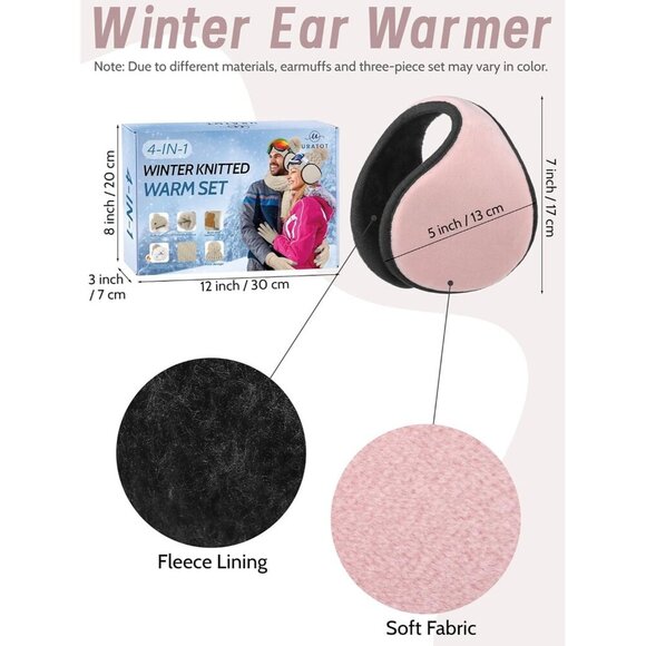 Women Winter Beanie Hat Scarf Gloves Ear Warmer 4-in-1 Set Knit Fleece - Picture 5 of 6